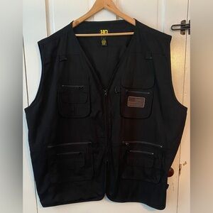 HQ Tactical Utility Vest 5XL Black Multi Pocket Zip Front Hunting Fishing Work